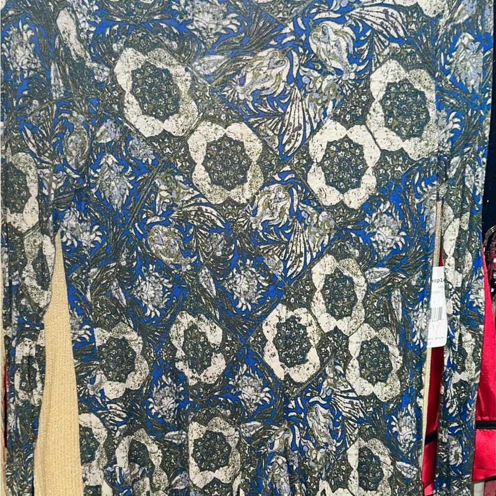 Free People Blue and Green Patterned Long Sleeve Dress - Picture 8 of 11